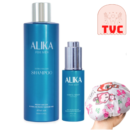 Set Dầu Gội và Tinh Chất Alika For Men, Hỗ Trợ Tóc Mọc Dày, Chắc Khỏe, Ngăn Gãy Rụng, Tặng Mũ Trùm Tóc Ngẫu Nhiên