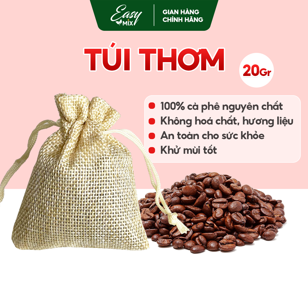 Túi Thơm Cà Phê Khử Mùi Ô Tô, Tủ Lạnh, Tủ Quần Áo, Văn Phòng, Nhà Ở Bằng Túi Vải Voan 50gr