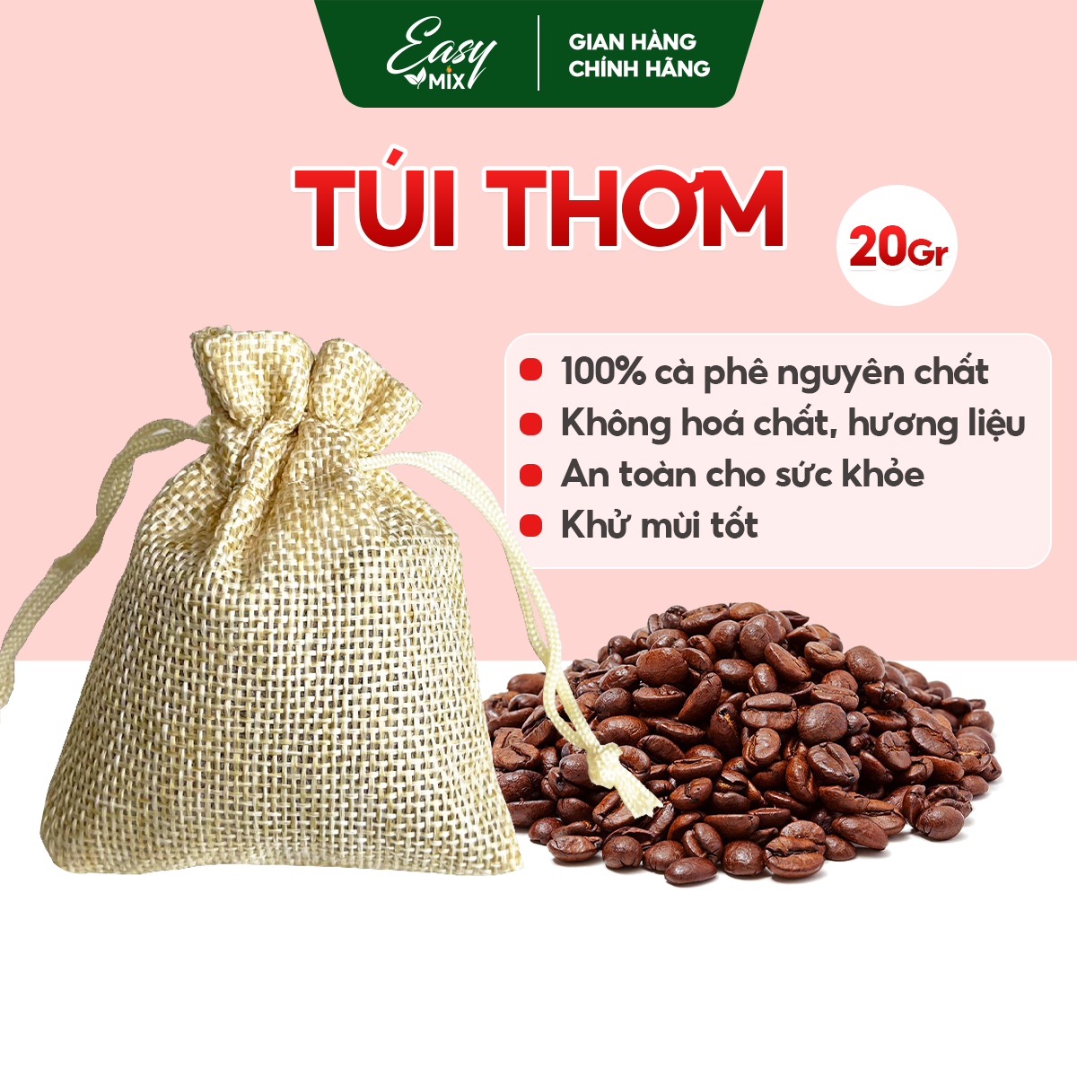 Túi Thơm Cà Phê E-SKY Coffee Khử MùI Ô Tô, Tủ Lạnh, Tủ Quần Áo, Văn Phòng, Nhà Ở Bằng Túi Vải Bố Lanh 20gr