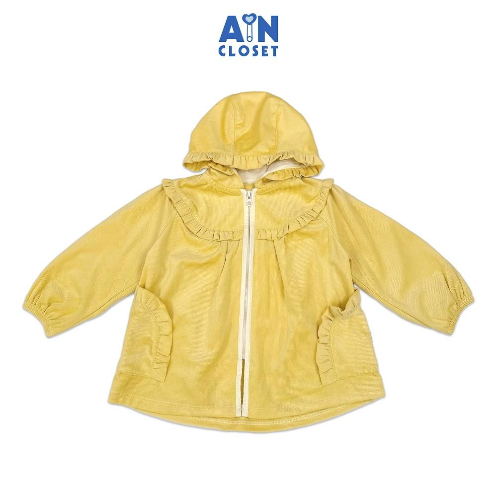 Áo Khoác có nón bé gái hoạ tiết Vàng Trơn Cotton Nhung - AICDBGMB6QMG - AIN Closet
