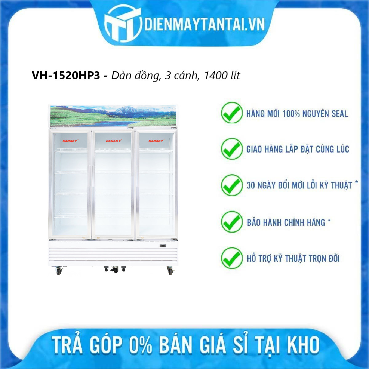 TỦ MÁT 3 CÁNH INVERTER SANAKY 1400 LÍT VH-1520HP3 ĐỒNG