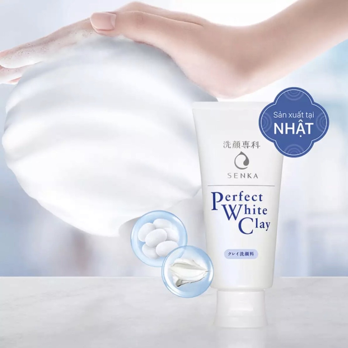 Combo 2 Tuýp Sữa Rửa Mặt Đất Sét Trắng Sạch Sâu Sáng Mịn Senka Perfect White Clay Chiết Xuất Tơ Tằm Dưỡng Ẩm (120g)