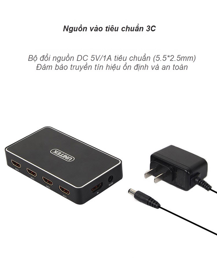 Unitek V109A - Bộ Chia HDMI 1 ra 4 Độ Phân Giải 4K HD Hỗ Trợ 3D Khoảng Cách Truyền Lên Tới 30m Kèm Nguồn AnZ - Hàng Chính Hãng