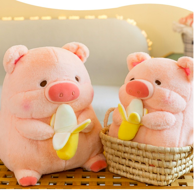 Thú nhồi bông Heo béo ôm qủa chuối đáng yêu - Size từ 22cm đến 50cm - Quà tặng gấu bông heo Lulu êm mịn