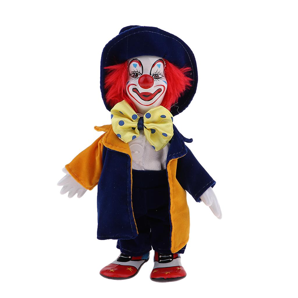 7 Inch Porcelain Smiling Clown Doll Wearing Colorful Outfits, Funny Harlequin Doll, Circus Props, Halloween Decor