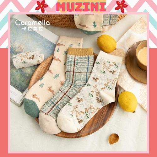 Vớ cổ cao Muzini tất nữ cotton họa tiết dễ thương TN105