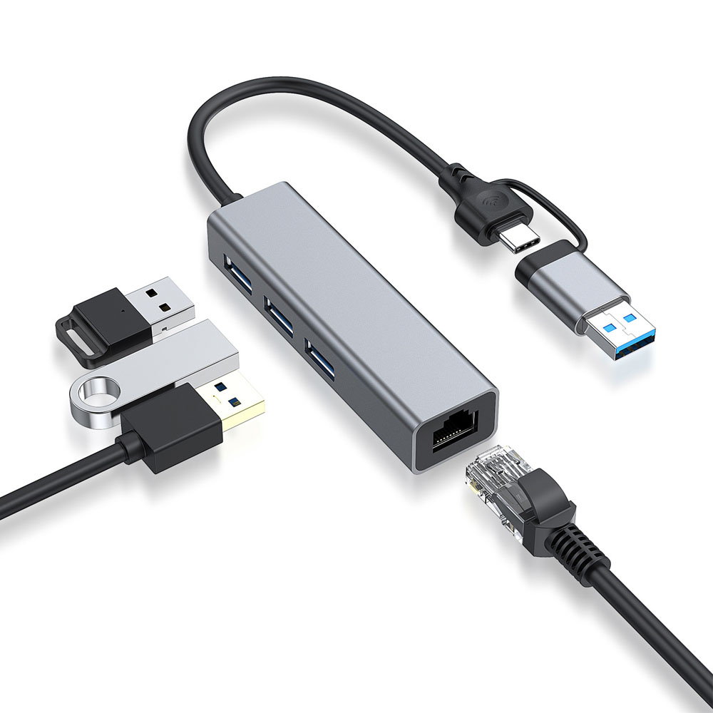 Cáp Chuyển Đổi 2 Đầu USB/ Type C Ra Mạng Lan RJ45 1000Mbps/Gigabit Ethernet SeaSy, Chuyển Đổi 2 Đầu USB/ Type C Ra Mạng Lan, Tích Hợp 3 Cổng USB 3.0, Tốc Độ Truyền 1000Mbps, Tương Thích Với Các Mạng Internet Và Hệ Điều Hành - Hàng Chính Hãng