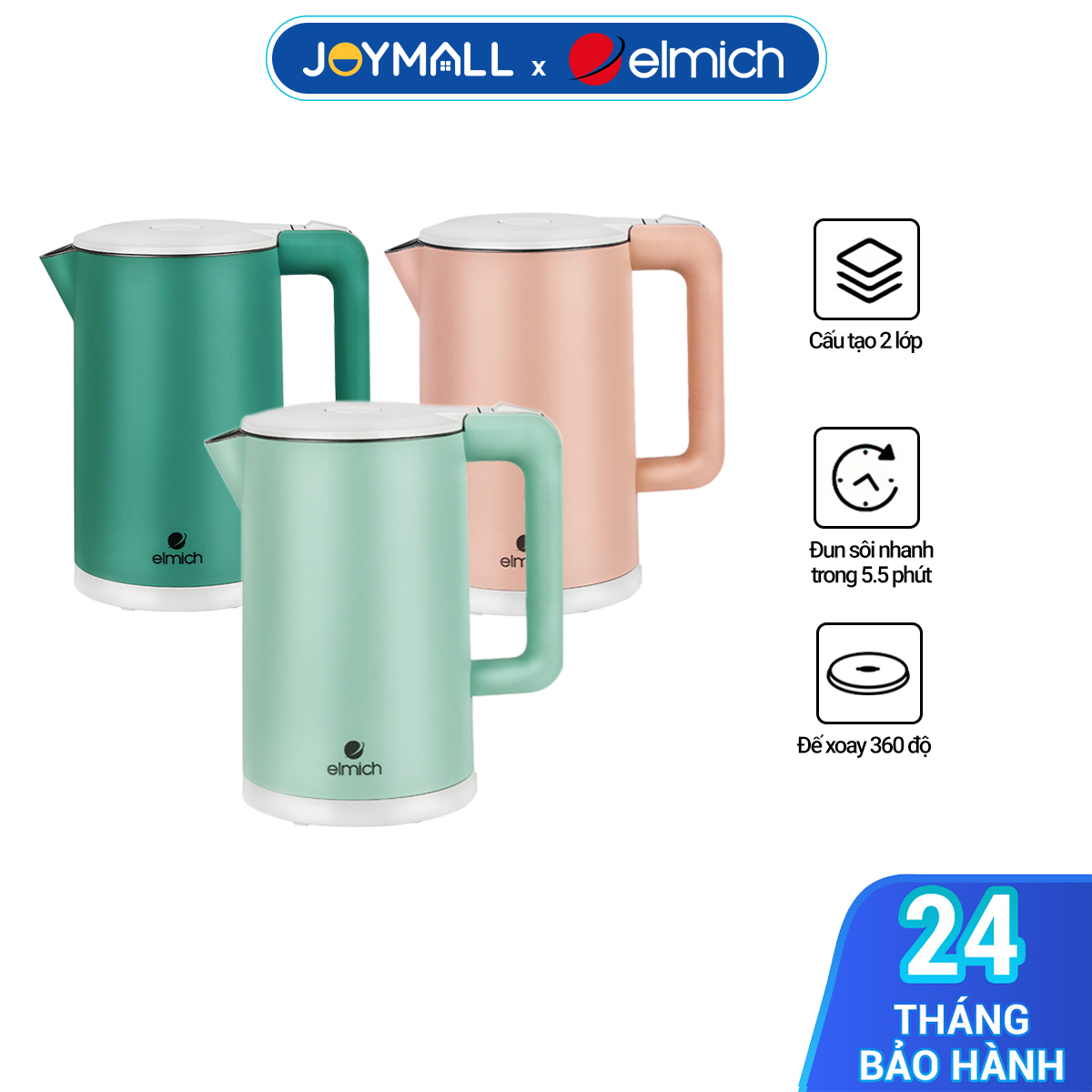 Ấm Đun Siêu Tốc Elmich KEE-1774 1,7L, Hàng Chính Hãng, Điều Khiển Strix, Đun Sôi Nhanh - JoyMall