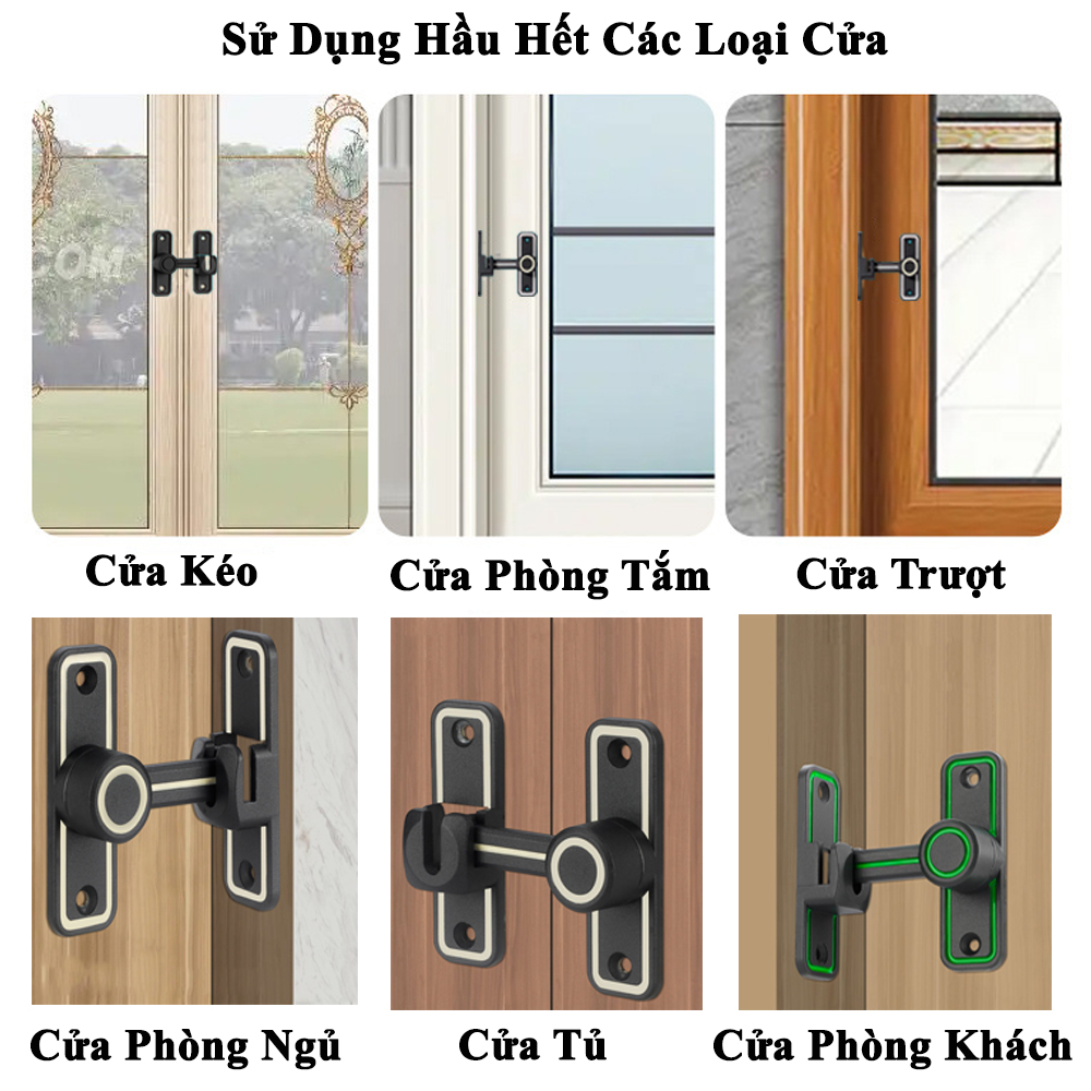 Chốt Khóa Cửa Trượt KUNBE Hợp Kim Dày Dặn Bền Bỉ Lắp Được Cả Cửa Lùa, Xoay, Góc 90 Độ Và 180 Độ