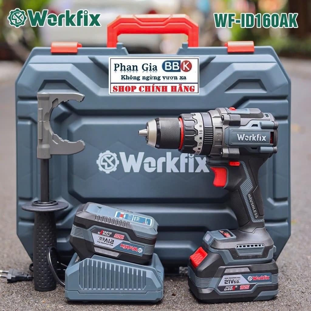 Máy khoan pin 13mm Workfix WF-ID160AK lực siết 160Nm, Không Chổi Than, Chống lật cổ tay-Bảo hành chính hãƞg