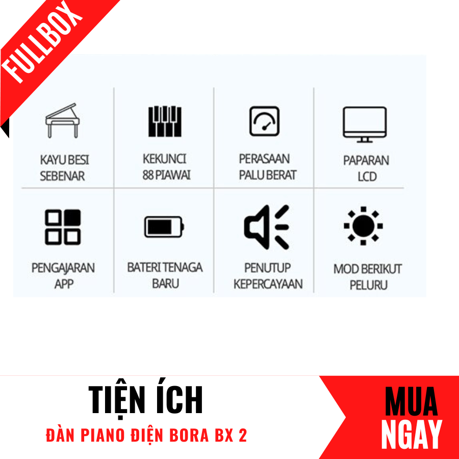 Đàn Piano Điện Bora BX II Phím Sáng - 88 Phím Nặng Cảm Lực- Kết Nối Bluetooth + Khăn Phủ Đàn + Chân Đàn