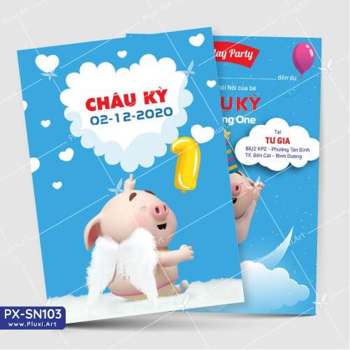 Thiệp thôi nôi – sinh nhật theo yêu cầu Pluxi