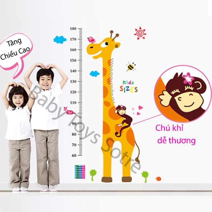 Decal dán tường thước đo chiều cao cho bé kids sizes dễ thương - Trang trí decor phòng cho bé - Quà Tặng sinh nhật cho trẻ