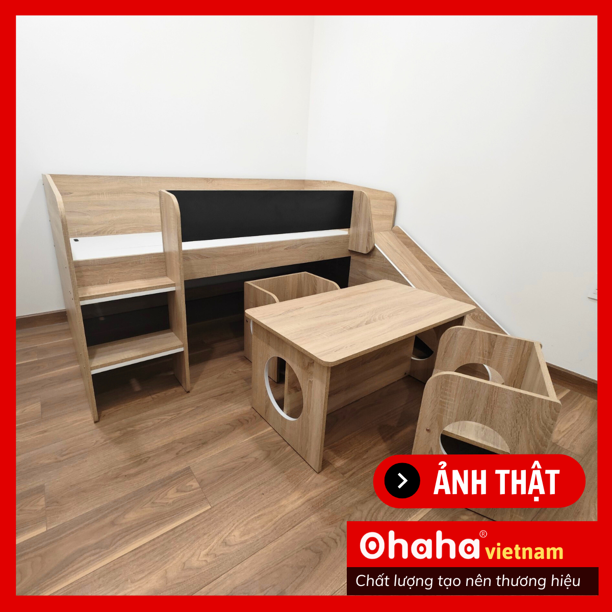 [Kèm Video Thực Tế - Miễn phí vận chuyển &amp; Lắp đặt] Giường tầng trẻ em thông minh cao cấp xếp gọn kèm bàn ghế Ohaha  -  GTXG001