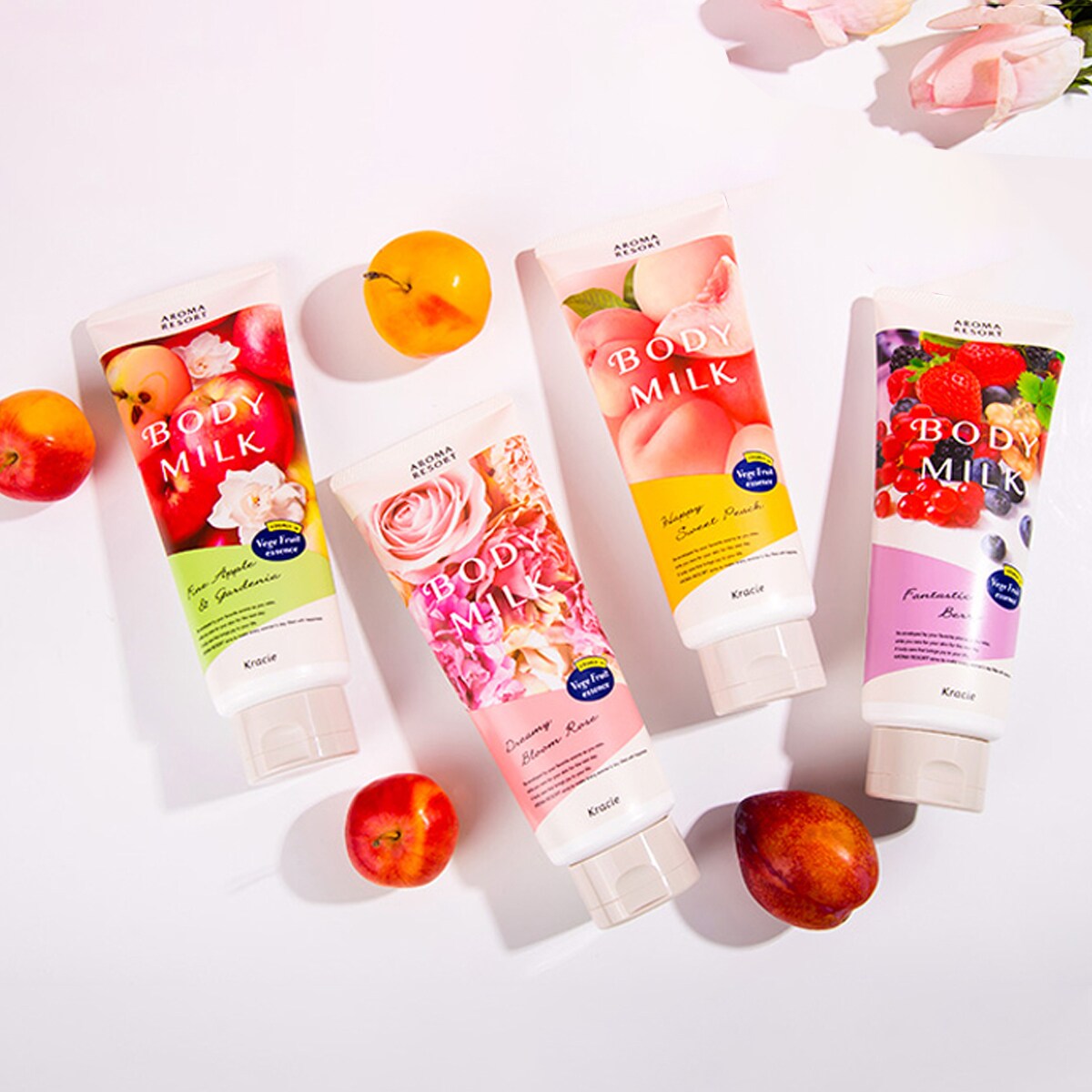 Kem Dưỡng Thể Kracie Aroma Resort Body Milk Happy Sweet Peach Dưỡng Ẩm Da Hương Quả Đào 200g (Bị Trầy Vỏ)
