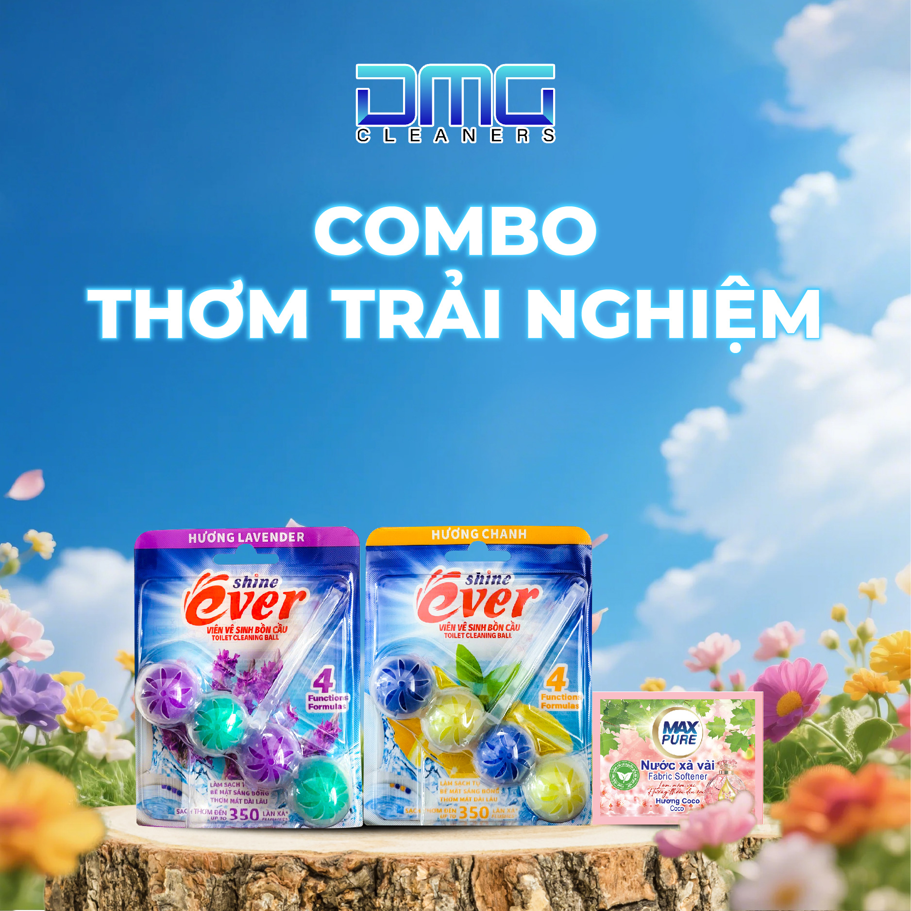 Combo Thơm Trải Nghiệm: 2 Vỉ Viên Treo Bồn Cầu Hương Lavender + 1 Dây Nước Xả Hương Coco
