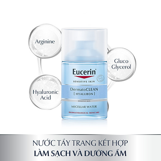 Nước tẩy trang cho da nhạy cảm Eucerin DermatoClean Hyaluron Micellar Water 3 In 1 100ml