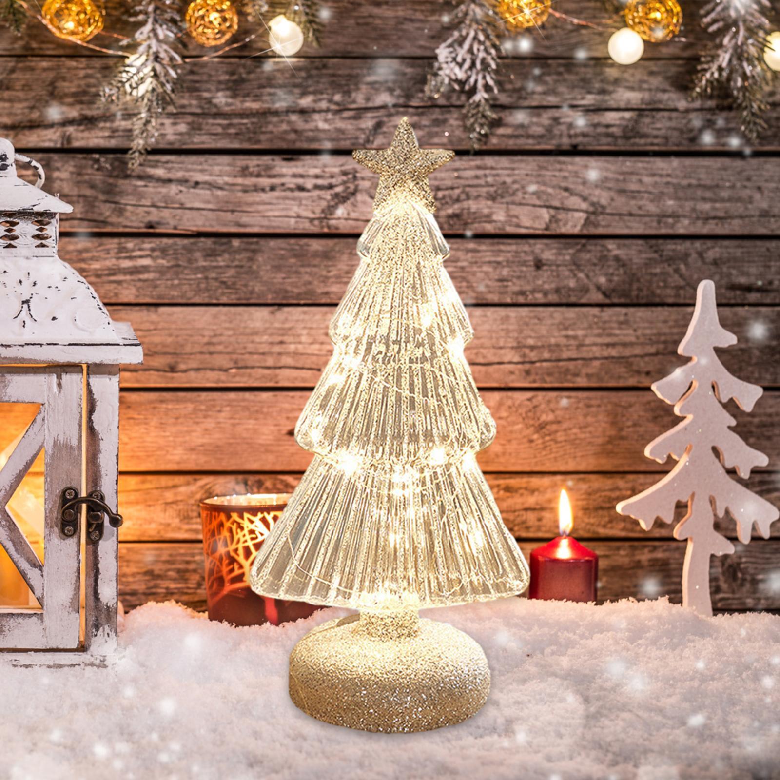 Christmas Tree Glass Night Light Twinkle Table Lamp for Holiday Party Indoor