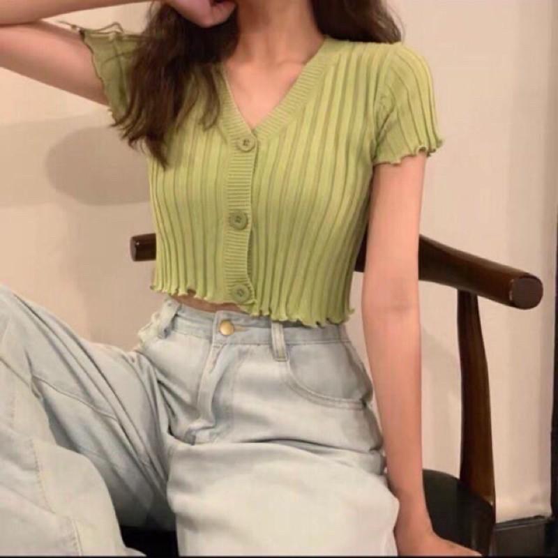 Áo len nữ cộc tay dáng croptop hót hit