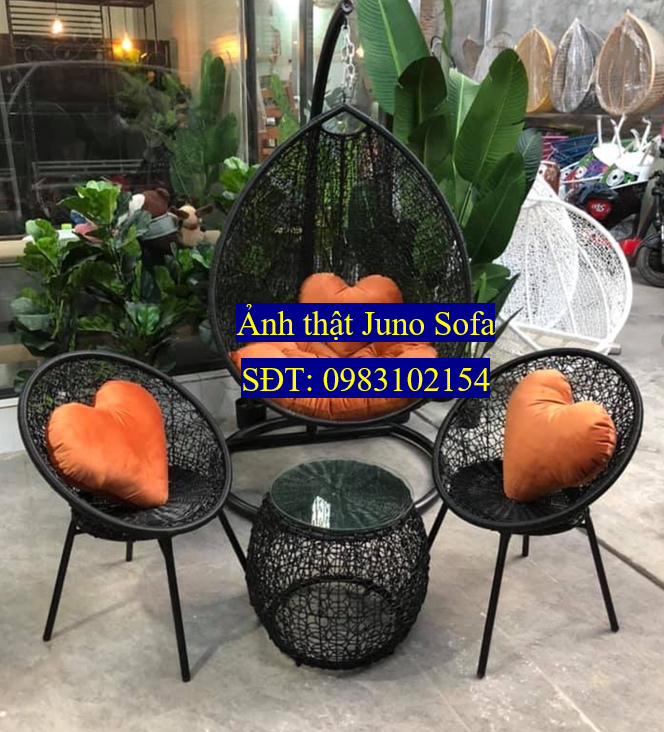 Bộ xích đu đơn Sân vườn Juno Sofa XĐ58 chất liệu khung sắt mây nhựa cao cấp ( Màu sắc tùy chọn )