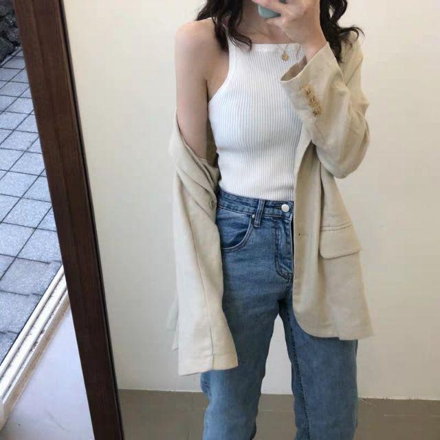 A105_Áo 2 dây len tăm cổ yếm