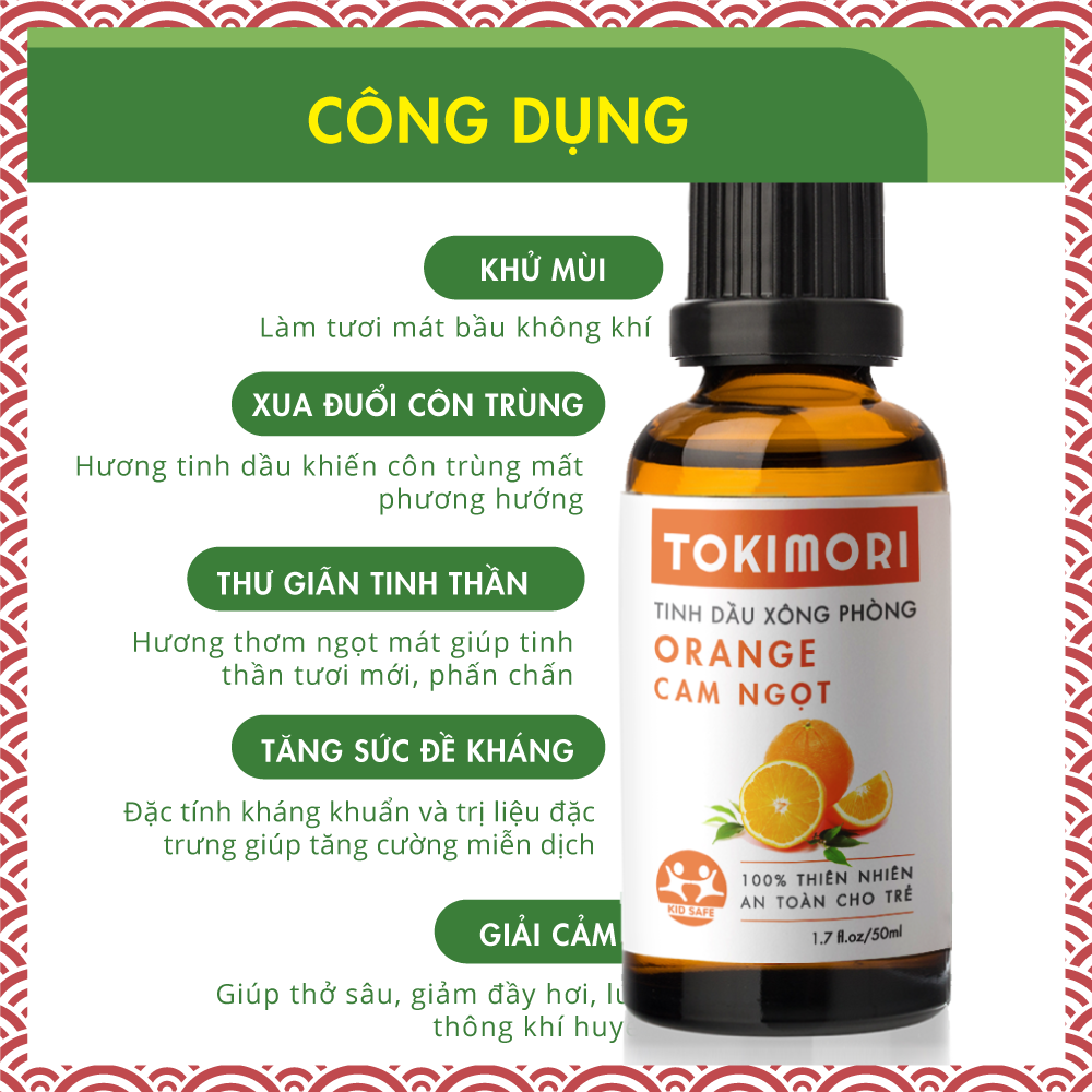 Tinh Dầu Cam Ngọt TOKI MORI Xuất Khẩu Nhật Bản (50ml) 100% Thiên Nhiên, Xông Phòng, Khử Mùi, Kháng Khuẩn, Đuổi Muỗi, Ngủ Ngon, Giảm Stress, An Toàn Cho Trẻ.