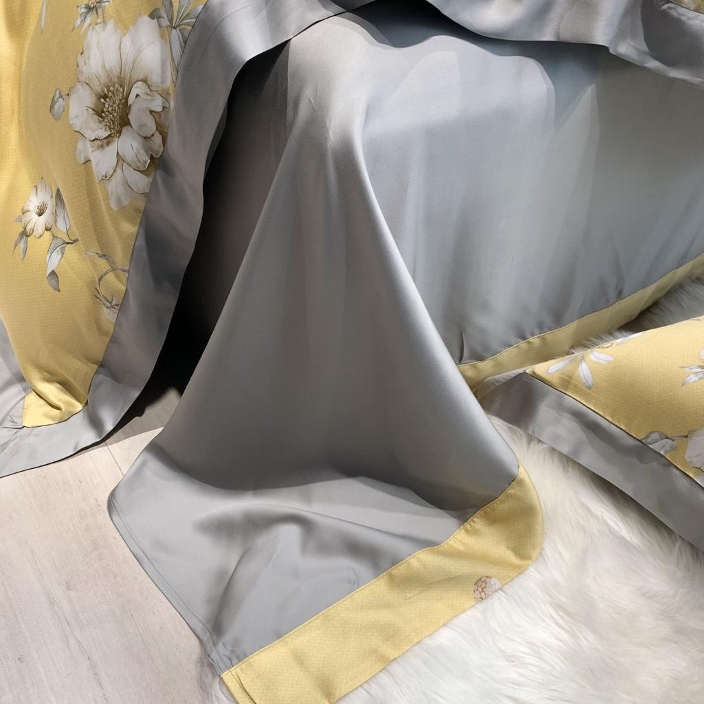 Bộ chăn ga gối Mẫu thiết kế mới Tencel 100S họa tiết Hoa lá cách điệu ,mềm mịn,sang trọng- LUX33