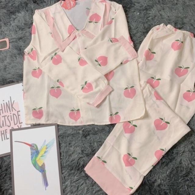 PIJAMA ️ Cổ nhọn 2 lá tay dài quần dài lụa MANGO