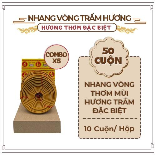 Nhang Vòng Trầm Hương Đặc Biệt Hộp Vàng Thơm 24 Giờ - Combo 5 Hộp 10 Cuốn Nhang Vòng Mỗi Hộp