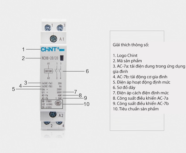 Khởi Động Từ 1 Pha CHINT NCH8 20A AZONE