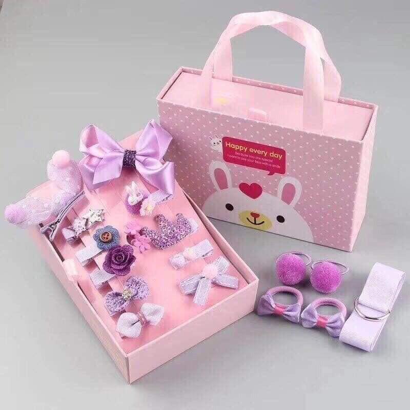 CỘT TÓC, KẸP TÓC DỄ THƯƠNG CHO BÉ GÁI, SET NƠ DÂY BUỘC TÓC 18 CHI TIẾT CO BÉ FULLBOX
