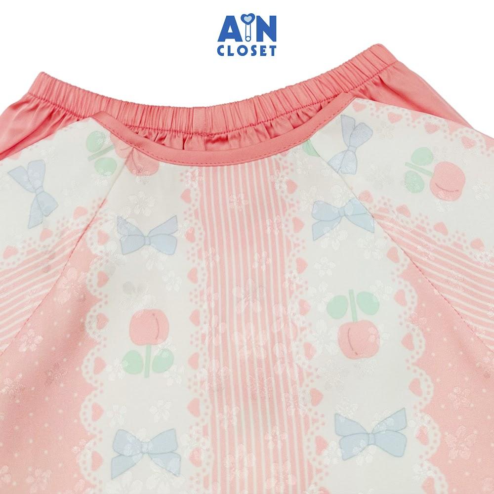 Bộ quần áo Bà Ba Lửng bé gái họa tiết Kẻ Mây Hồng Lụa đào - AICDBGNI32T6 - AIN Closet