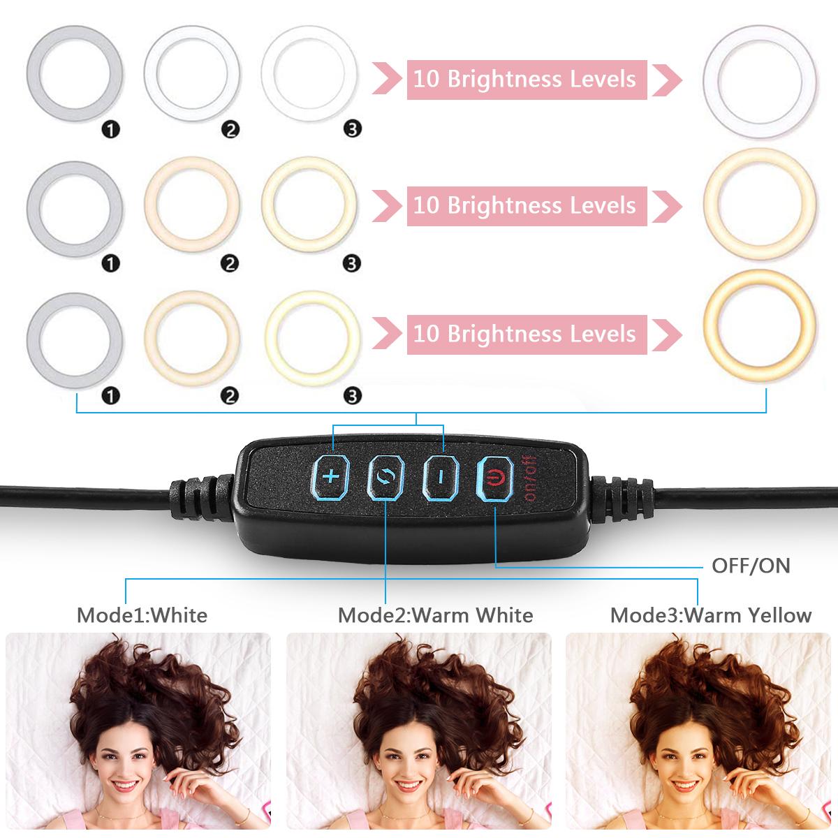 Bộ đèn LED vòng 6 inch / 16cm Andoer 3 chế độ chiếu sáng 3000K-6500K USB có thể điều chỉnh với chân máy tính để bàn mini