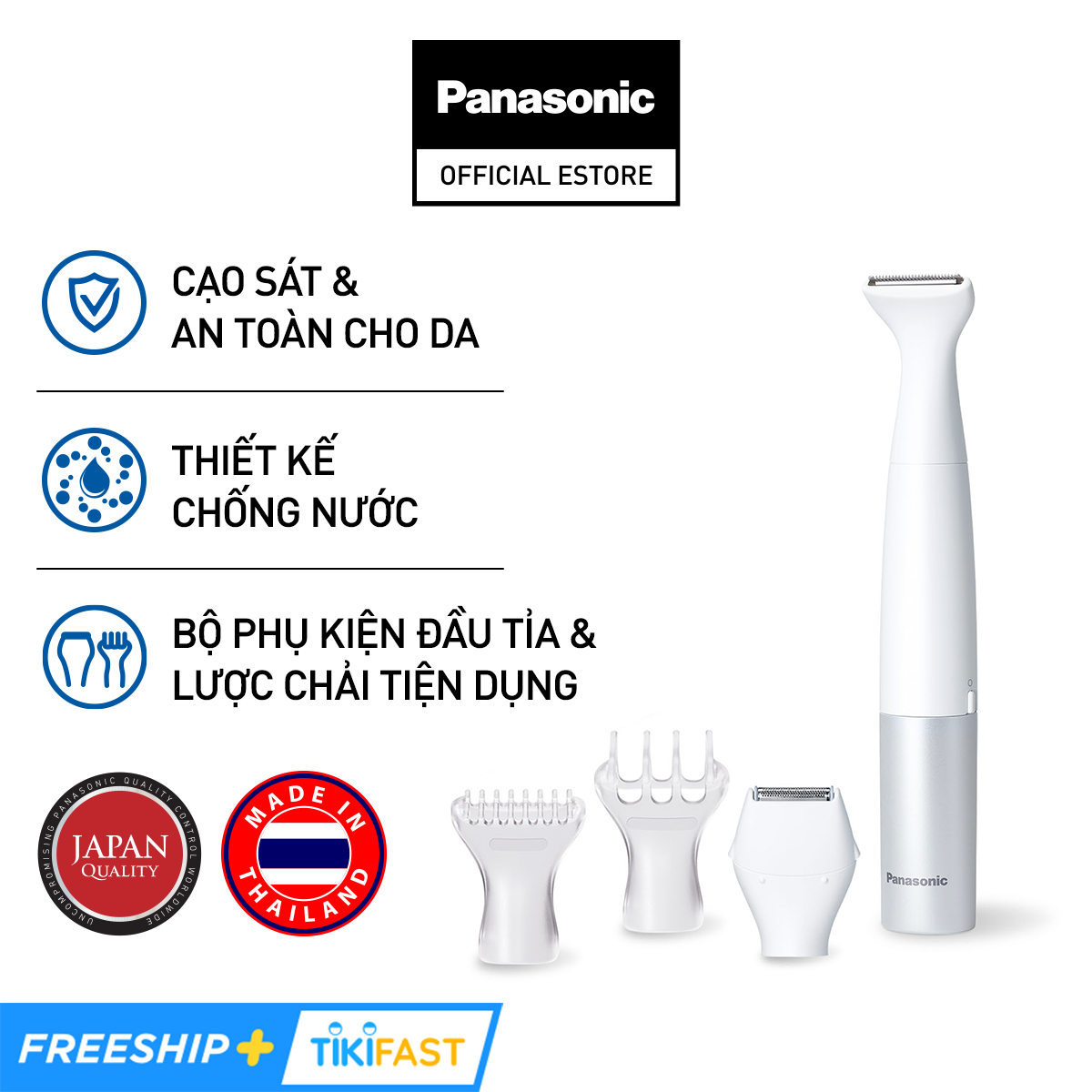 Máy cạo tỉa lông Bikini Nam Nữ Panasonic ES-WV60 – Thiết kế đầu chữ T chuyên dụng – Hai đầu cạo tỉa linh hoạt – Có phụ kiện đầu chải bảo vệ da – Hàng chính hãng