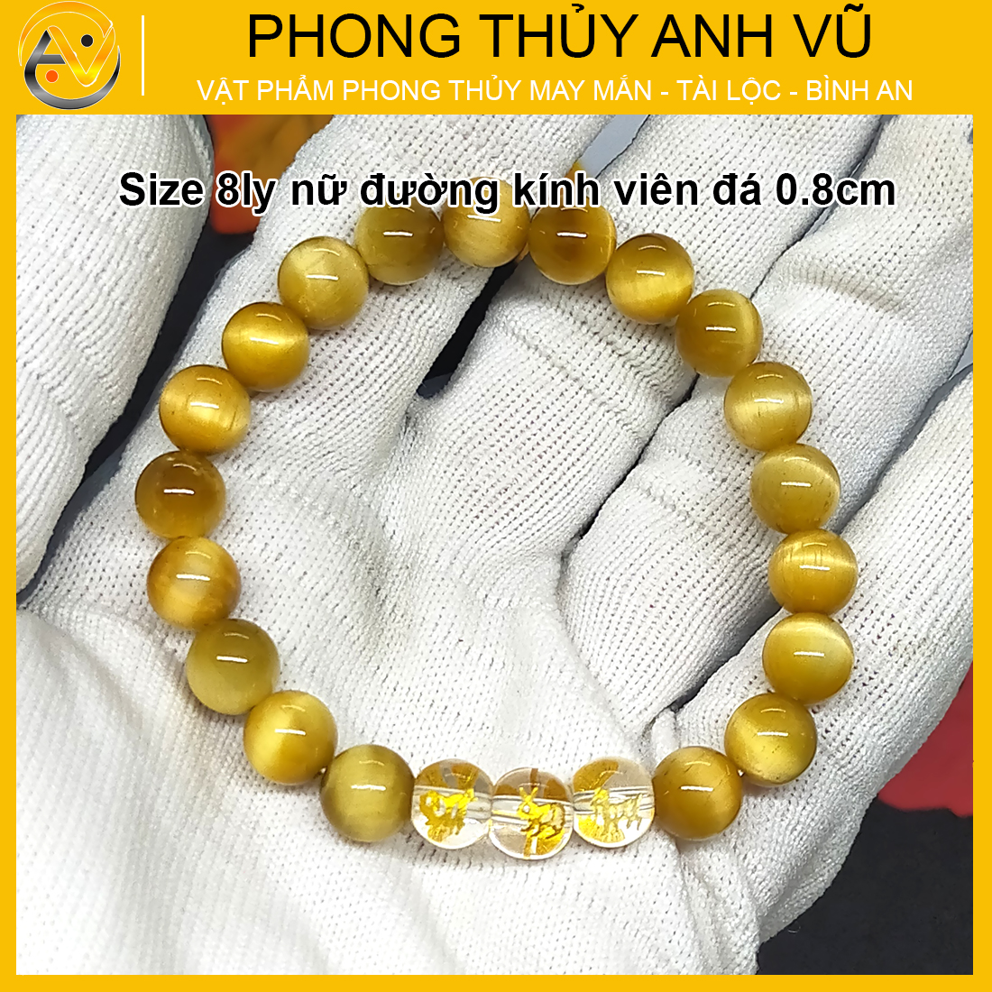 Vòng tay phong thủy nam hợi mão mùi đã khai quang - chất liệu mắt hổ vàng nâu tự nhiên - size 8 10 12ly - may mắn tài lộc - Vòng Tam Hợp Anh Vũ