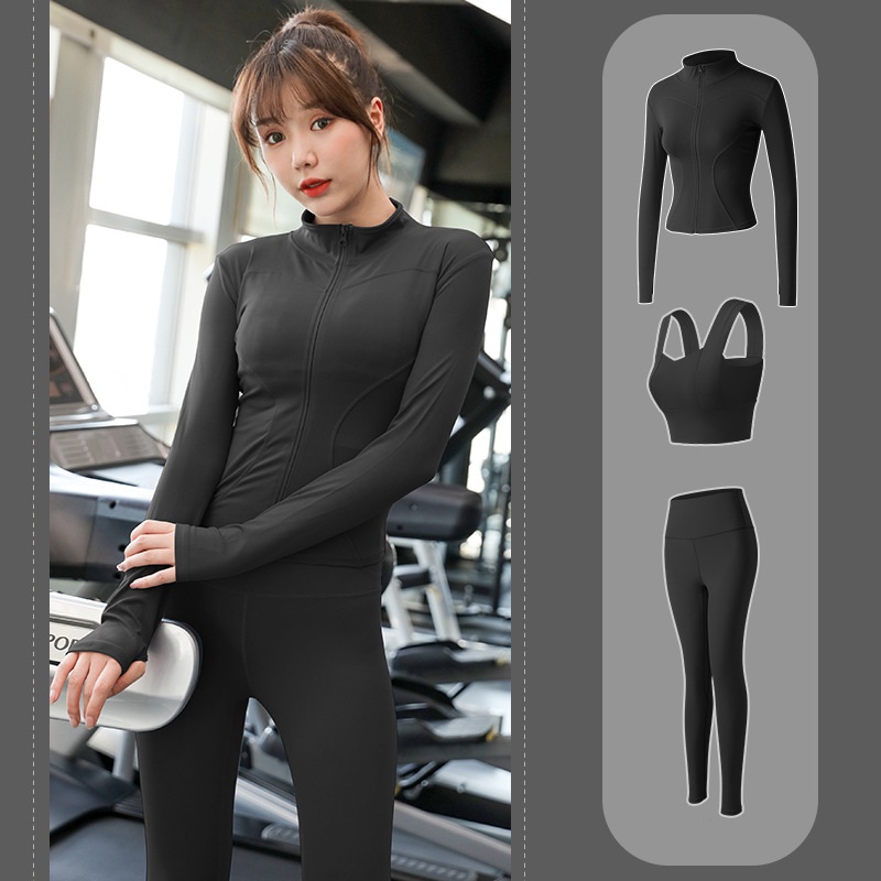 Bộ đồ tập gym nữ 3 món, áo khoác, áo bra có mút đệm và quần dài