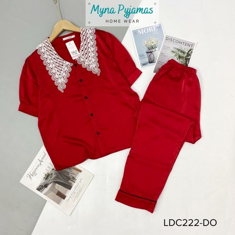 Bộ mặc nhà lụa ren cao cấp tay ngắn quần dài - MYNA PYJAMAS