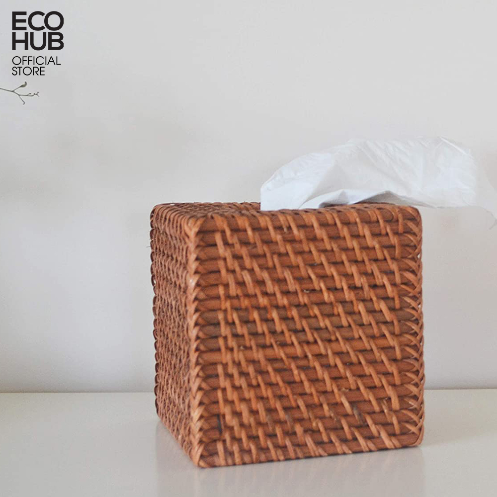 Hộp đựng khăn giấy ECOHUB hình vuông bằng mây (ECOHUB Square Rattan Tissue Box)