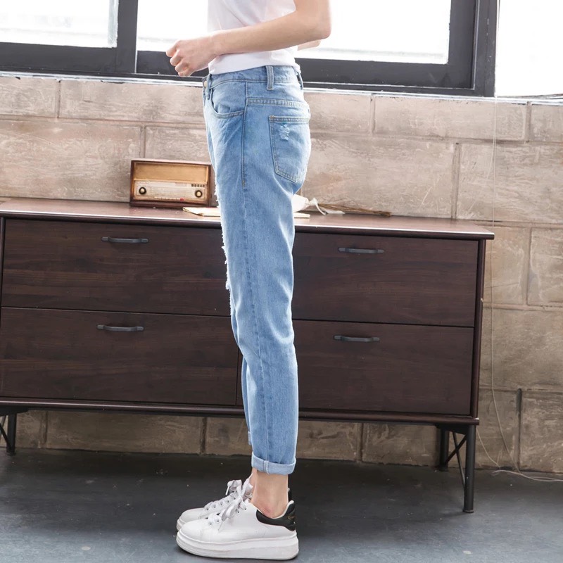 QUẦN JEAN BAGGY NỮ BIG SIZE RÁCH KIỂU MÀU XANH NHẠT THỜI TRANG 001