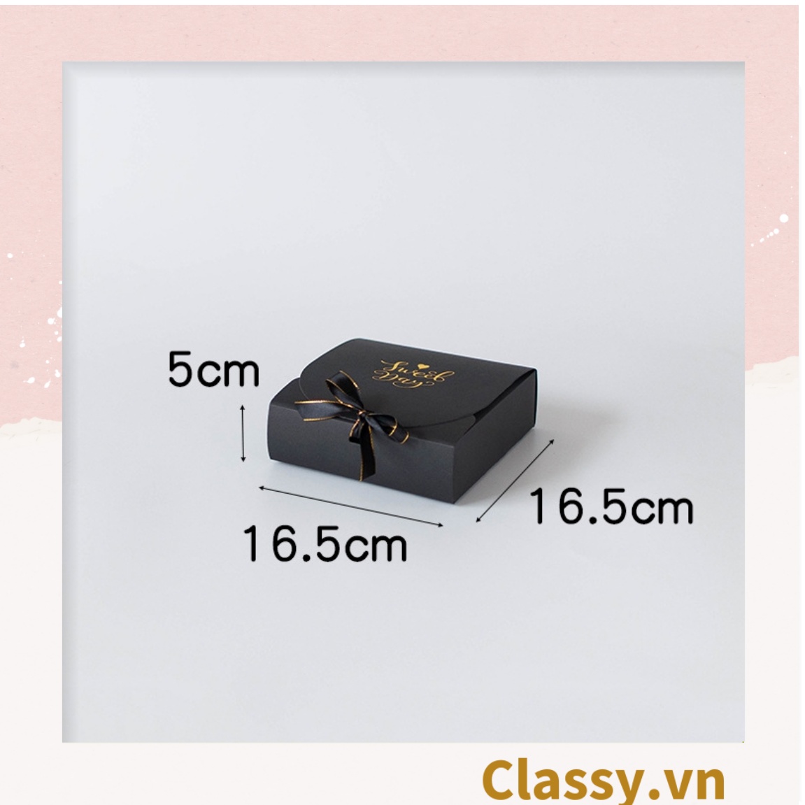 Hộp giấy đựng bánh tráng miệng, bánh kẹo, quà tặng thắt dây Ruy băng Classy tự gấp Q628