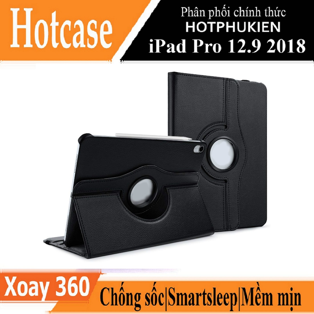 Case bao da xoay 360 độ cho iPad Pro 12.9 2018 hiệu HOTCASE chống sốc cực tốt, bảo vệ 360 độ, trang bị tính năng smartsleep - hàng nhập khẩu