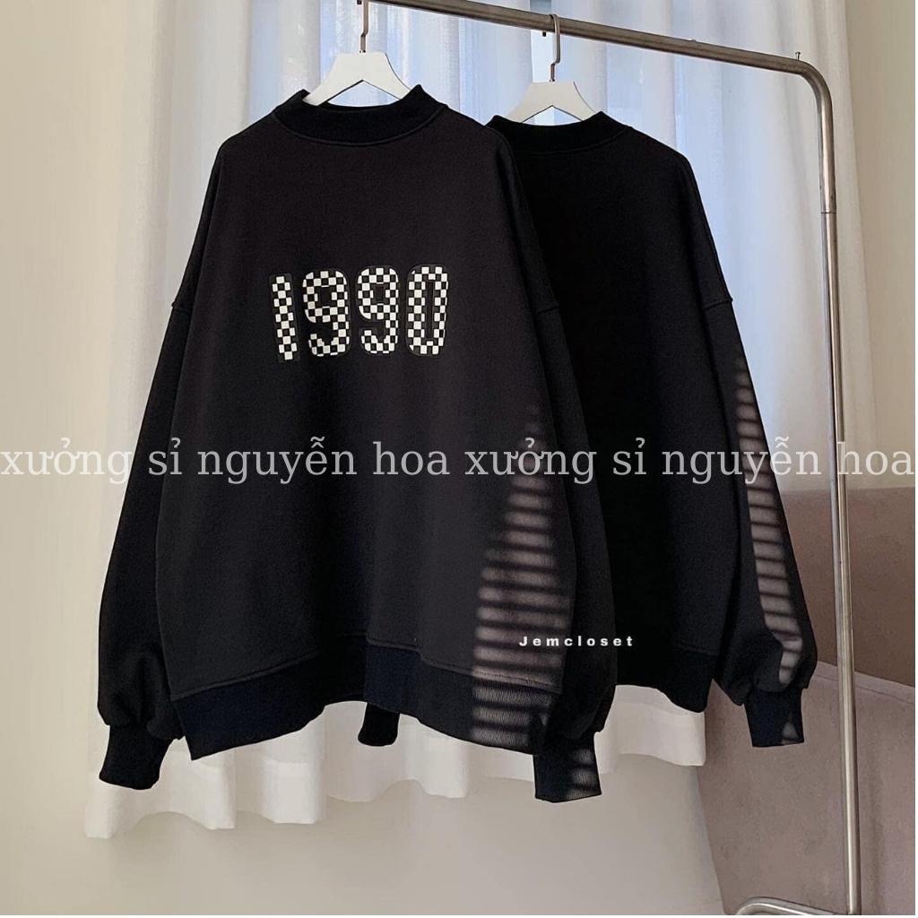 Áo sweater nỉ nữ in số 1990 form dáng rộng unisex chất nỉ ngoại dày dặn đẹp chuẩn hình