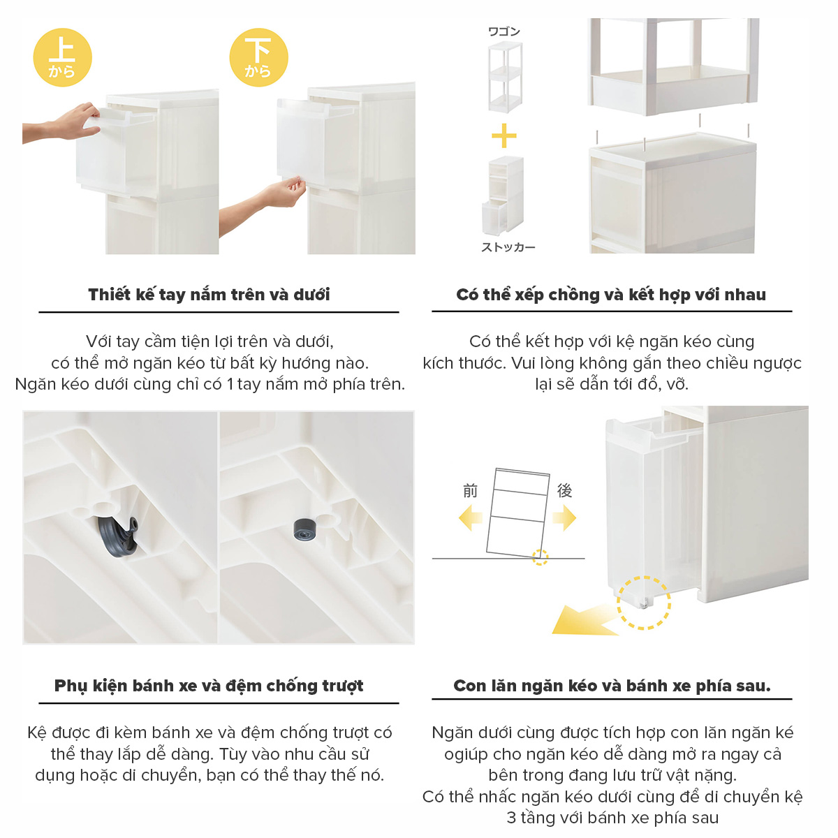 TENMA Kệ Nhựa Ngăn Kéo Đa Năng 3 Tầng Skipita JAPAN QUALITY, Chắc Chắn, Có Bánh Xe, Có Ngăn Phụ