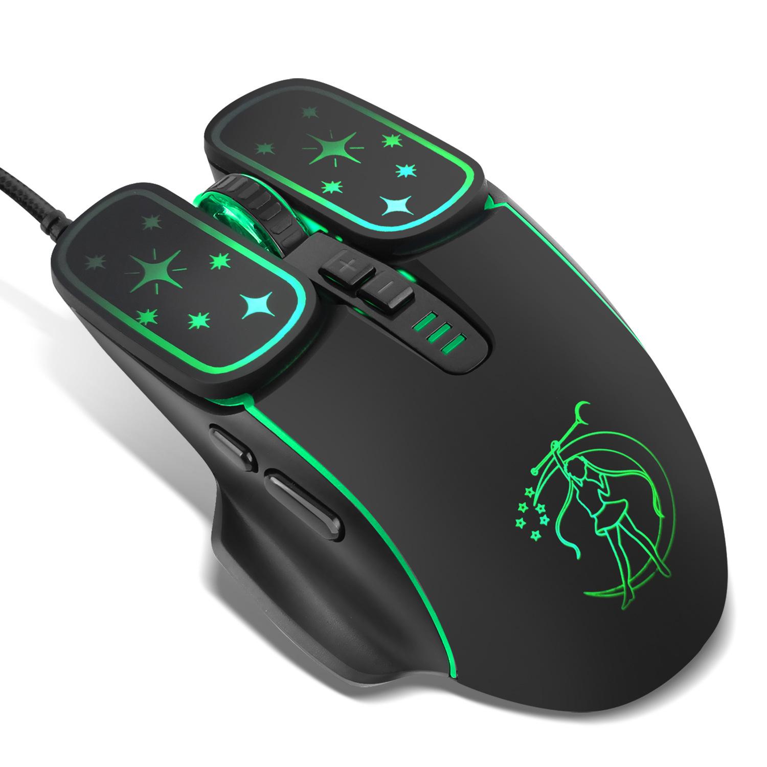 Hồng Chuột Chơi Game Ngôi Sao Mặt Trăng Đèn Nền RGB Bên Trong Thời Trang Đẹp 7200Dpi 4 Mức DPI Có Dây Cô Gái Xinh Đẹp Chuột