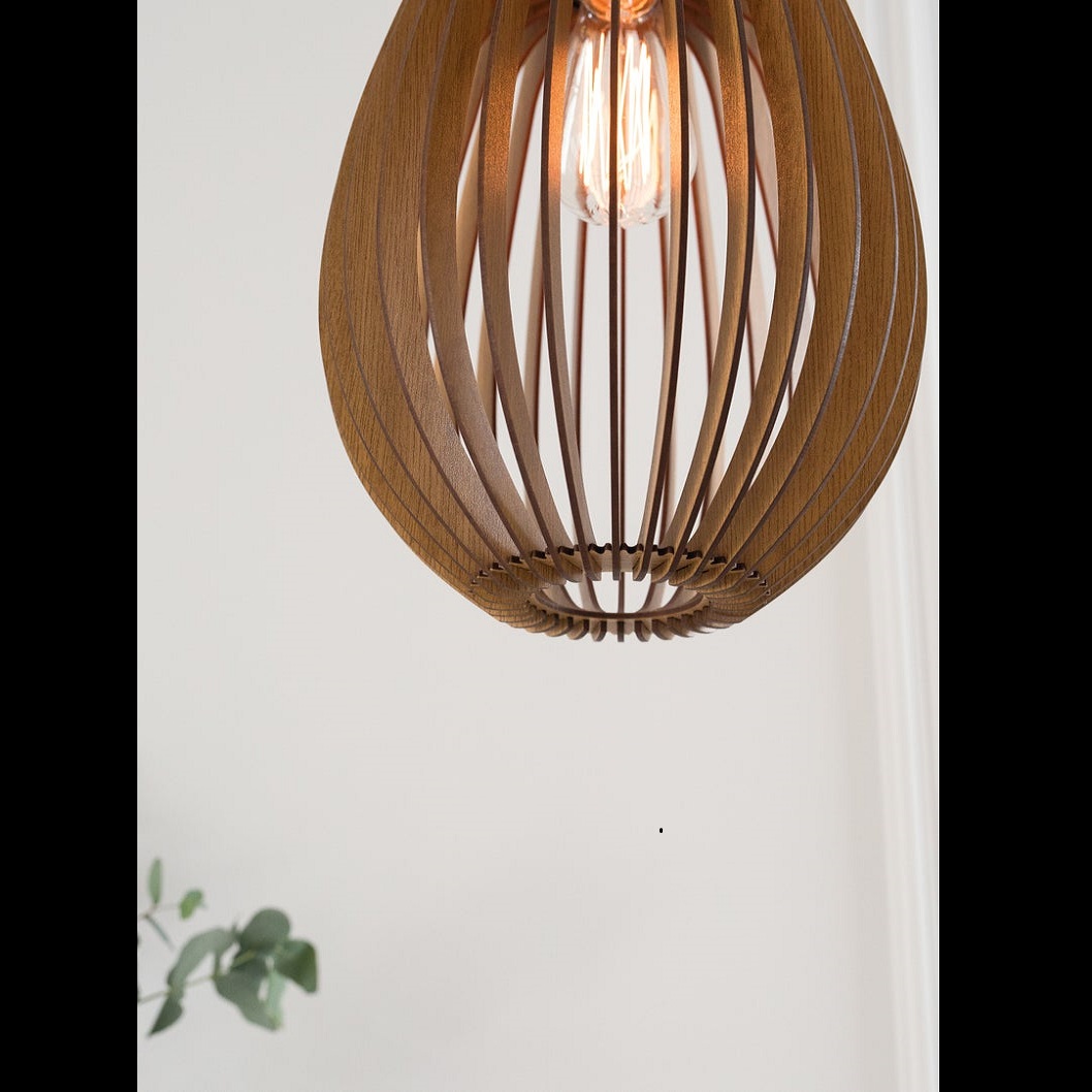 Đèn gỗ thả trần CAO CẤP hiện đại sang trọng 26X48cm chất liệu gỗ trang trí cho phòng khách nhà căn hộ decor nhà quán cafe