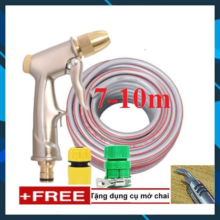 ️ Bộ dây vòi xịt nước rửa xe, tưới cây , tăng áp 3 lần, loại 7m, 10m 206701-1 đầu đồng, cút, + mở chai