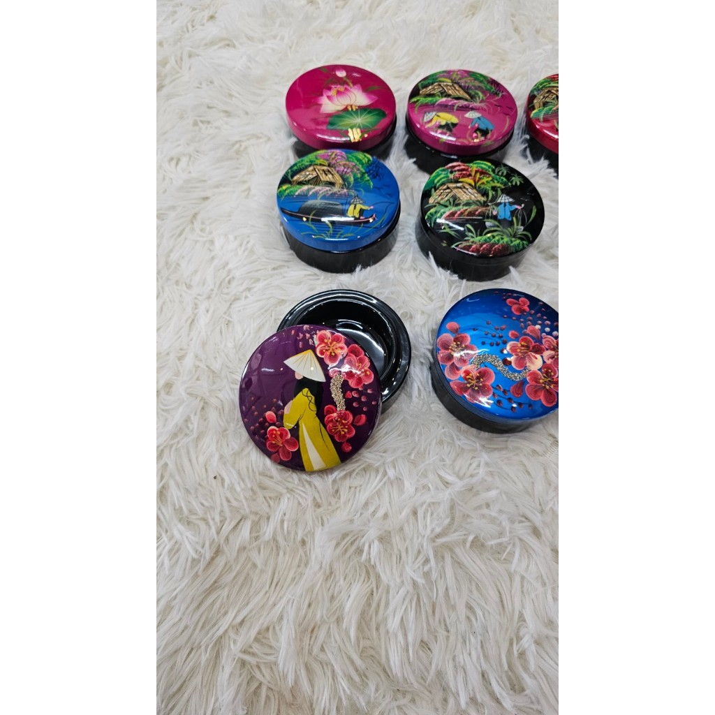 Hộp phấn tròn sơn mài cao cấp Thanh Bình Lê size 10x5 cm đựng đồ vật nhỏ, bánh kẹo mứt, trang trí