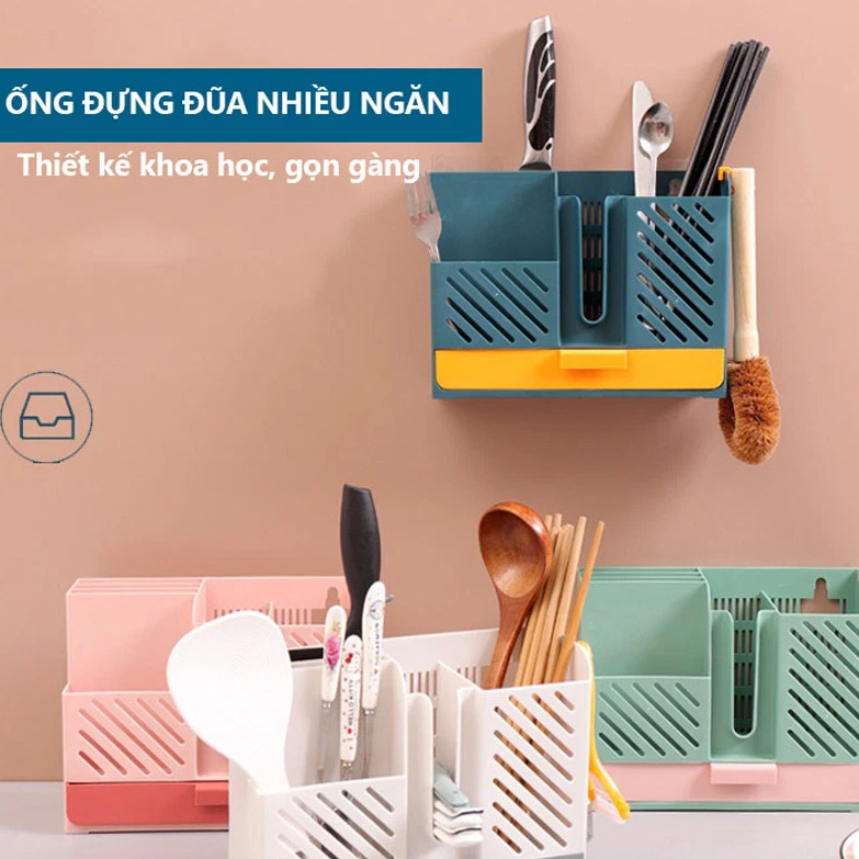 Hộp Đựng Muỗng Đũa Treo Tường Nhà Bếp Có Đế Hứng Nước Tiện Dụng