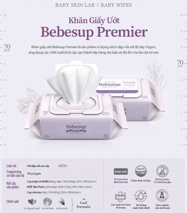 Combo 12 Gói Khăn Ướt Hàn Quốc Bebesup Primier 20 Tờ/ Gói Thương Hiệu Bebesup