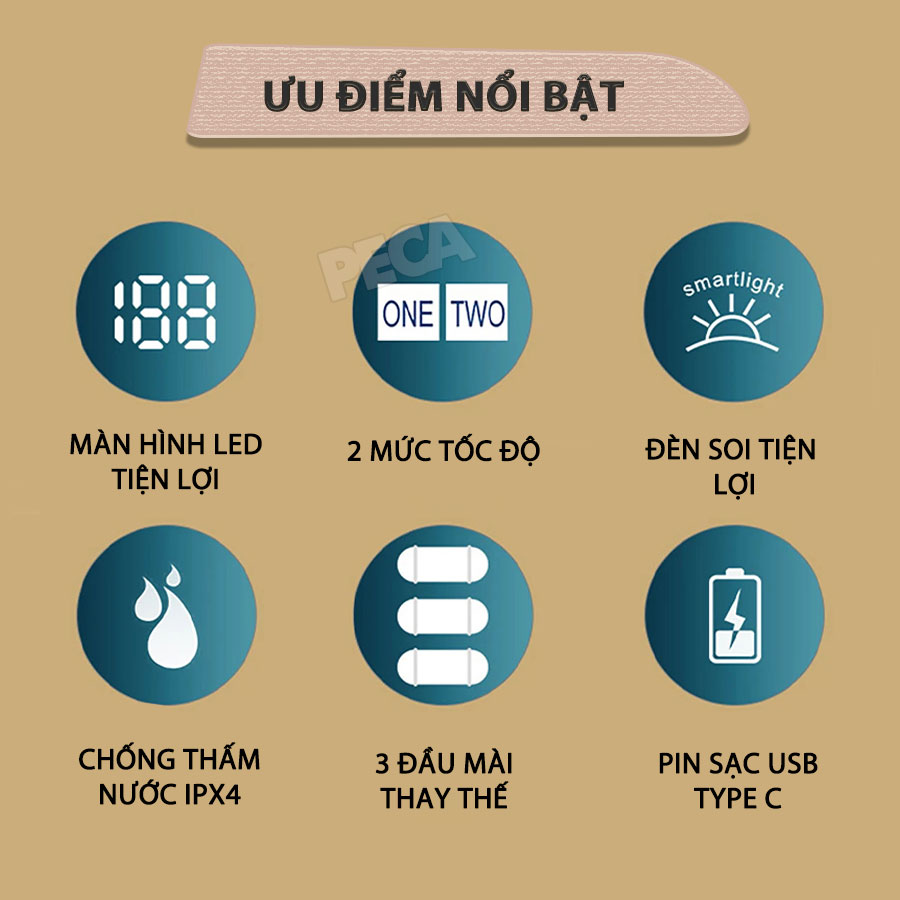 Máy chà gót chân 3in1 Kemei KM-6865 điều chỉnh 2 mức tốc độ, màn hình LED tiện lợi - Chính hãng